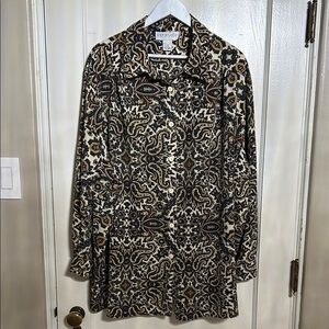 Women's Paisley Button Down Shirt - Black and Cream